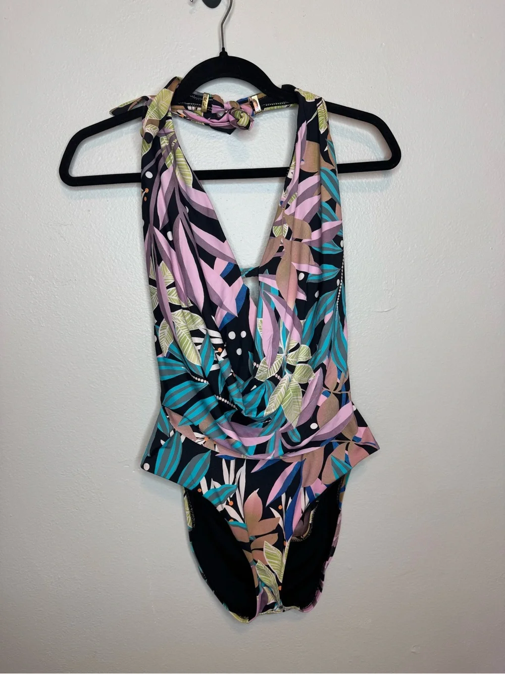 Bar Iii Hidden Jungle Printed Cowl-Neck One-Piece Swimsuit XL Open Back